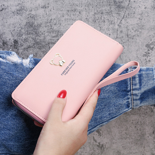 2020 New Tri-fold Long Wallet Women's Clutch Women's Fashion Korean Style Bear Zipper Wallet Bag Wallet