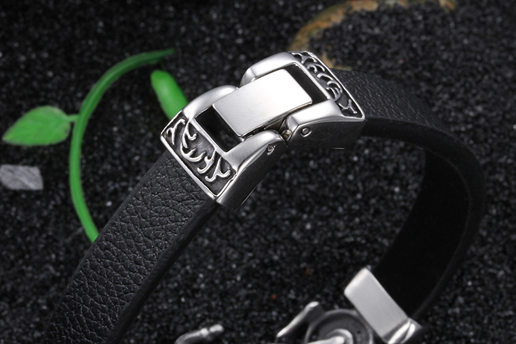 1 Piece Fashion Motorcycle Skull Stainless Steel Leather Menu0027S Bangle