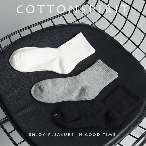 Socks classic black and white gray women's mid-calf spring and autumn thin sports socks mesh low-top solid color cotton socks