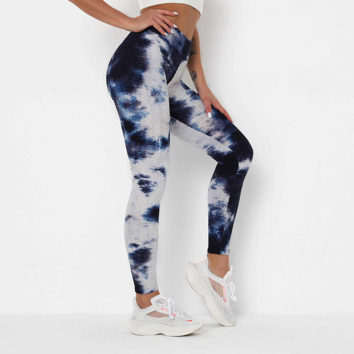 stitching tie-dye ink jacquard slim fitness leggings NSLX8998