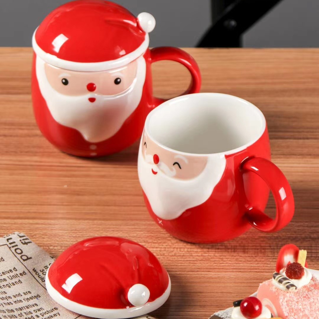 Personalidad creativa Santa Claus taza con tapa regalo Taza de agua de cerámica Linda forma de dibujos animados Oficina Taza de agua