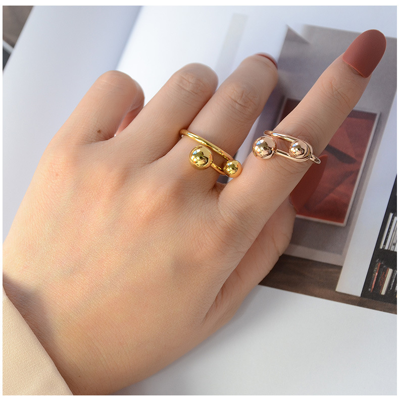 Creative Line Art Double Ball Ring Titanium Steel Plated Rings Wholesale display picture 12