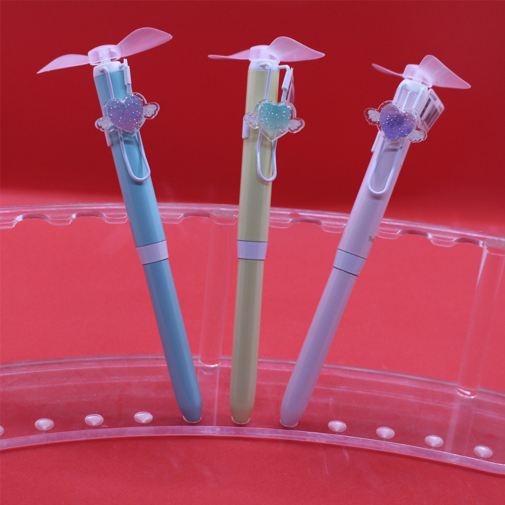 现货供应心形挂饰风扇笔 中小学生便携式笔形风扇 文具店热销产品