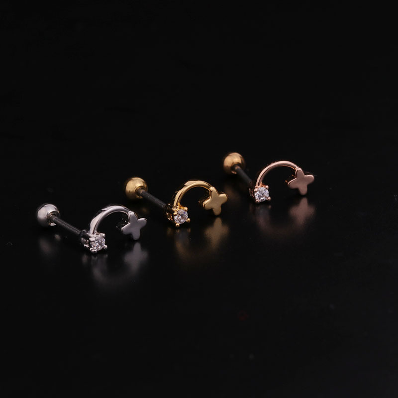 Ear Cartilage Rings & Studs Flower 316 Stainless Steel  Copper Inlaid Zircon display picture 7