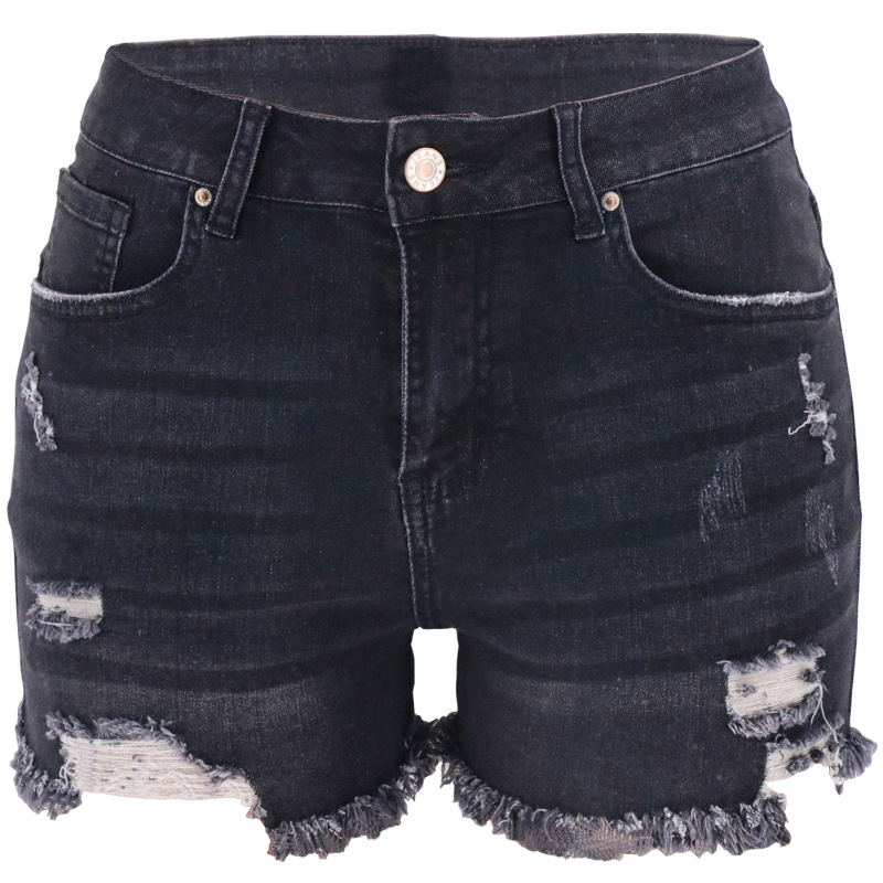 four-color hole high-waist denim shorts NSYB65088