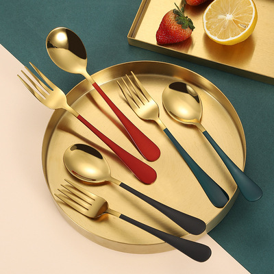 网红304不锈钢叉勺咖啡勺甜品勺椭圆勺 创意彩色餐具叉子赠品定制