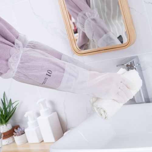 Household gloves, white, laundry waterproof plastic rubber, home cleaning anti-slip, thick and durable, kitchen dishwashing