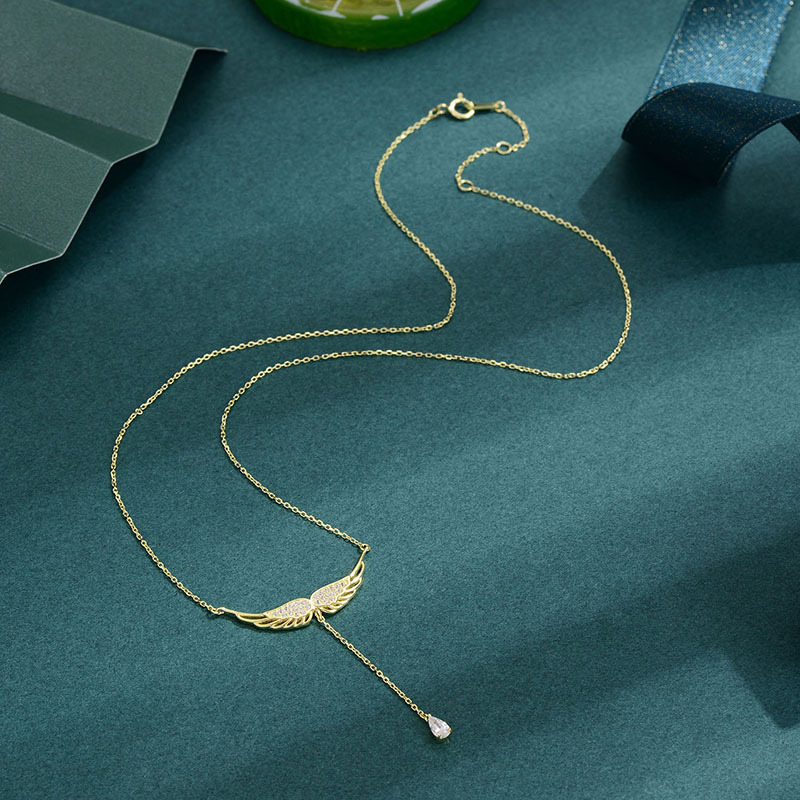 Korean version of Silver Angel Wings necklace, fashionable and exquisite tassel sparkling micro set zirconium pendant_voghion.com