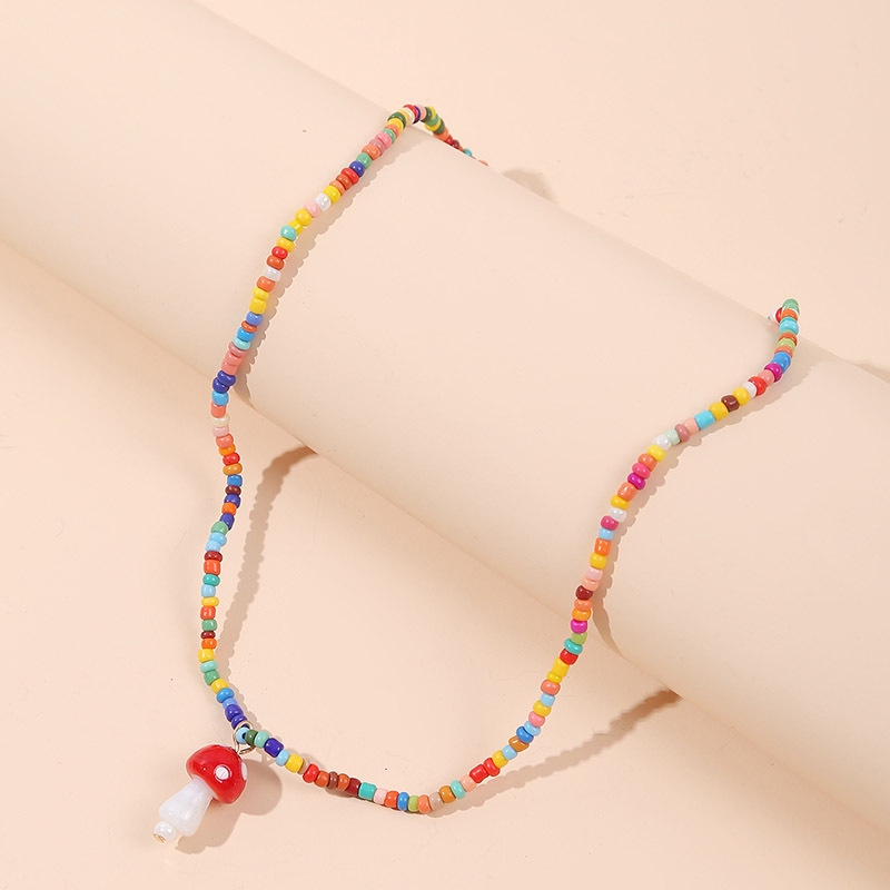 Europe And America Creative Handmade Bead Cute Mushroom Necklace Female Korean Style Creative Personality Woven Pendant Jewelry display picture 5