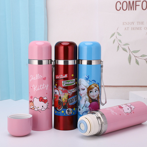 Creative cartoon stainless steel thermos cup, children's water cup with rope, bullet thermos cup, straight cup, gift LOGO