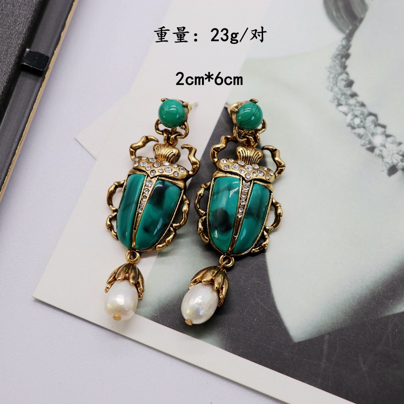 Dark Green Resin Insect Earrings display picture 13