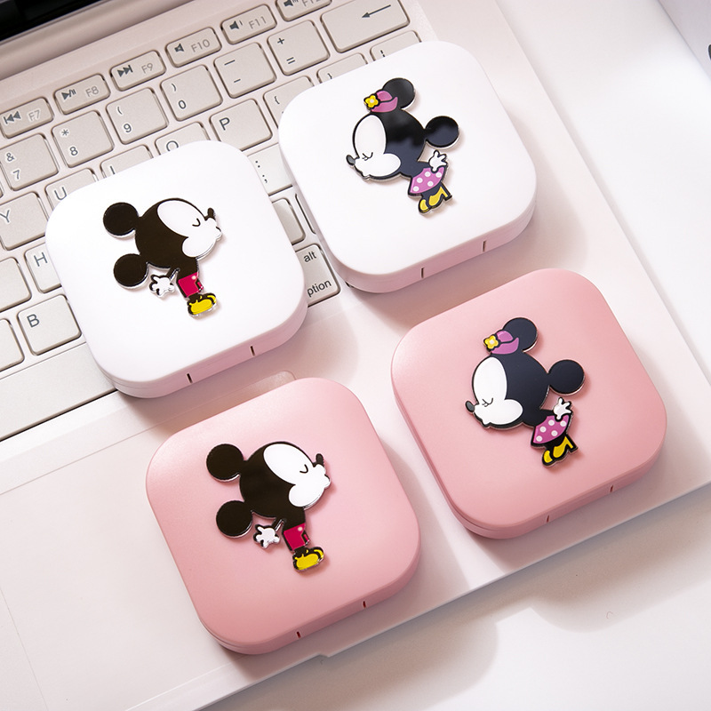 Cartoon Mickey Mouse Kiss Beauty Pupil Box Contact Lens Box Simple Small Cute Storage Companion ins Female