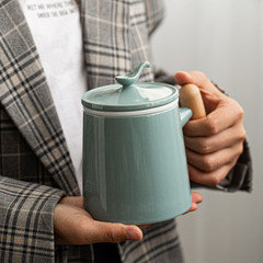 Cup with Lid, Cup Saucer, Tea Filtering Cup, Household Ceramic Water Cup, Tea Separation, Office Tea Brewing Cup, Laser