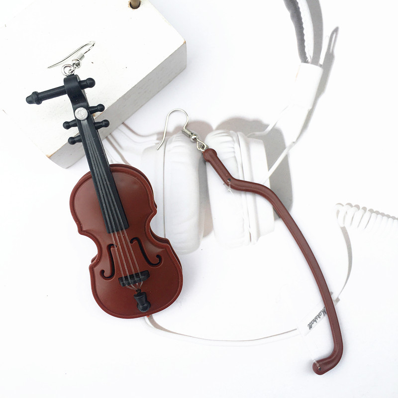 Créatif À La Main Violon Rétro Instrument De Musique Boucle D'oreille Contraste Couleur display picture 5