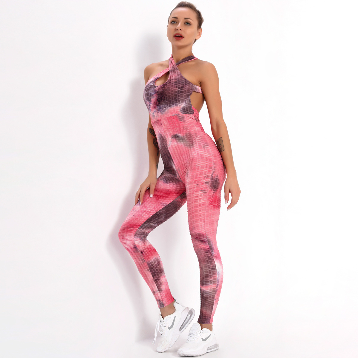 coser ropa de yoga de una pieza con eslinga tie-dye NSLX9003