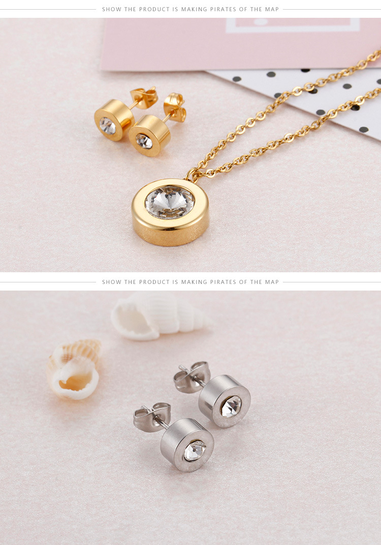 simple titanium steel round single necklace earring set wholesale Nihaojewelry