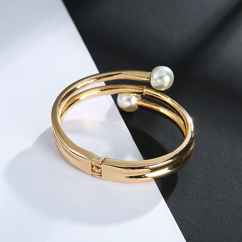 Fashion Double-headed Pearl Opening Bracelet