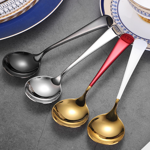304 stainless steel Internet celebrity round head spoon, children's rice spoon, dessert spoon, bird's nest and lotus root starch spoon as souvenir