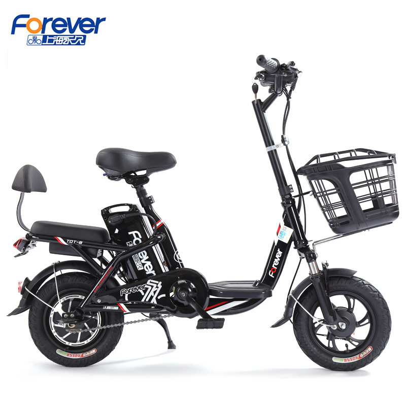 永久新款12寸锂電助力成人電動踏板自行車48V雙人代步兩輪電瓶車