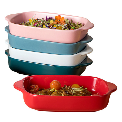 Macaron color ceramic double-eared microwave oven baking pan, cheese baked rice plate, home restaurant fruit plate, steak pasta plate
