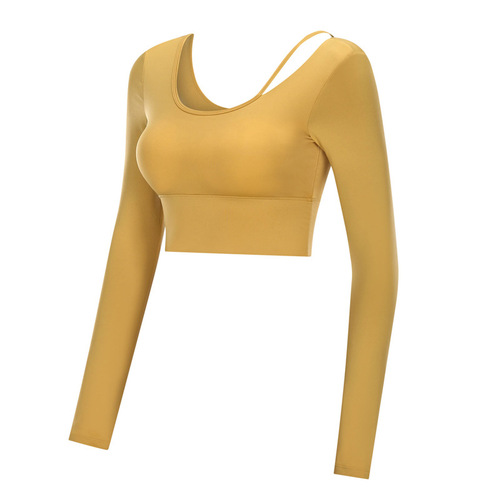 Internet celebrity yoga clothes tops for women with chest pads, autumn and winter suits, fitness clothes, professional outer wear, running sports t-shirts, long sleeves
