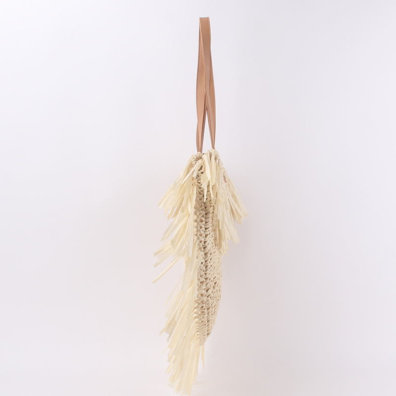 Frau Papier Stroh Einfarbig Ferien Strand Weben Halbkreis Reißverschluss Strohsack display picture 3