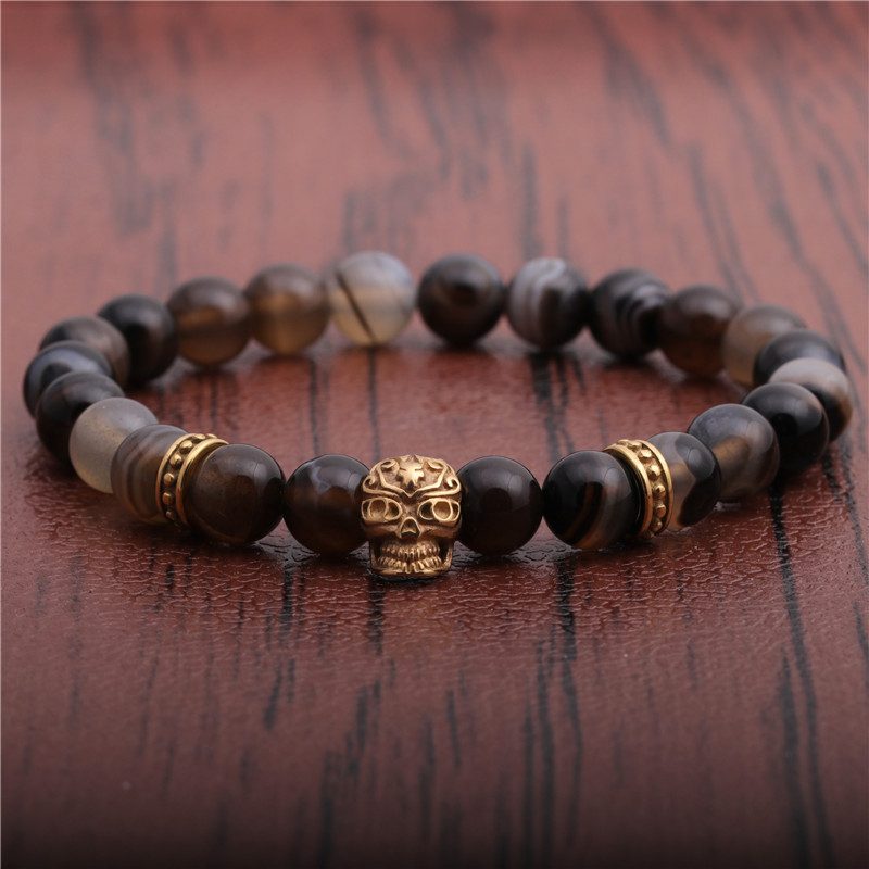 creative 8mm beaded stone skull bracelet