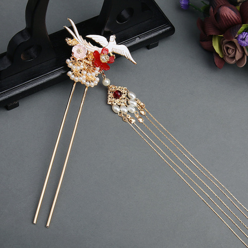 Ancient style headwear, Hanfu headwear, tassels, golden flowers, school performance hair accessories, hairpins, fresh and classical hairpins