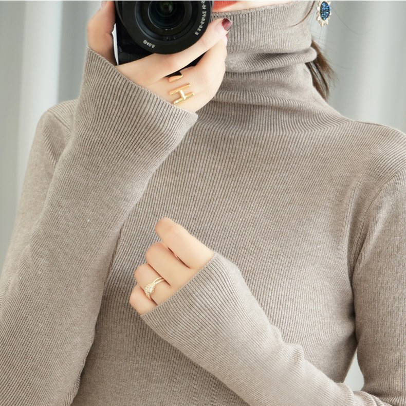 秋冬毛衣女加厚堆堆领修身长袖短款套头高领非羊绒内搭针织打底衫