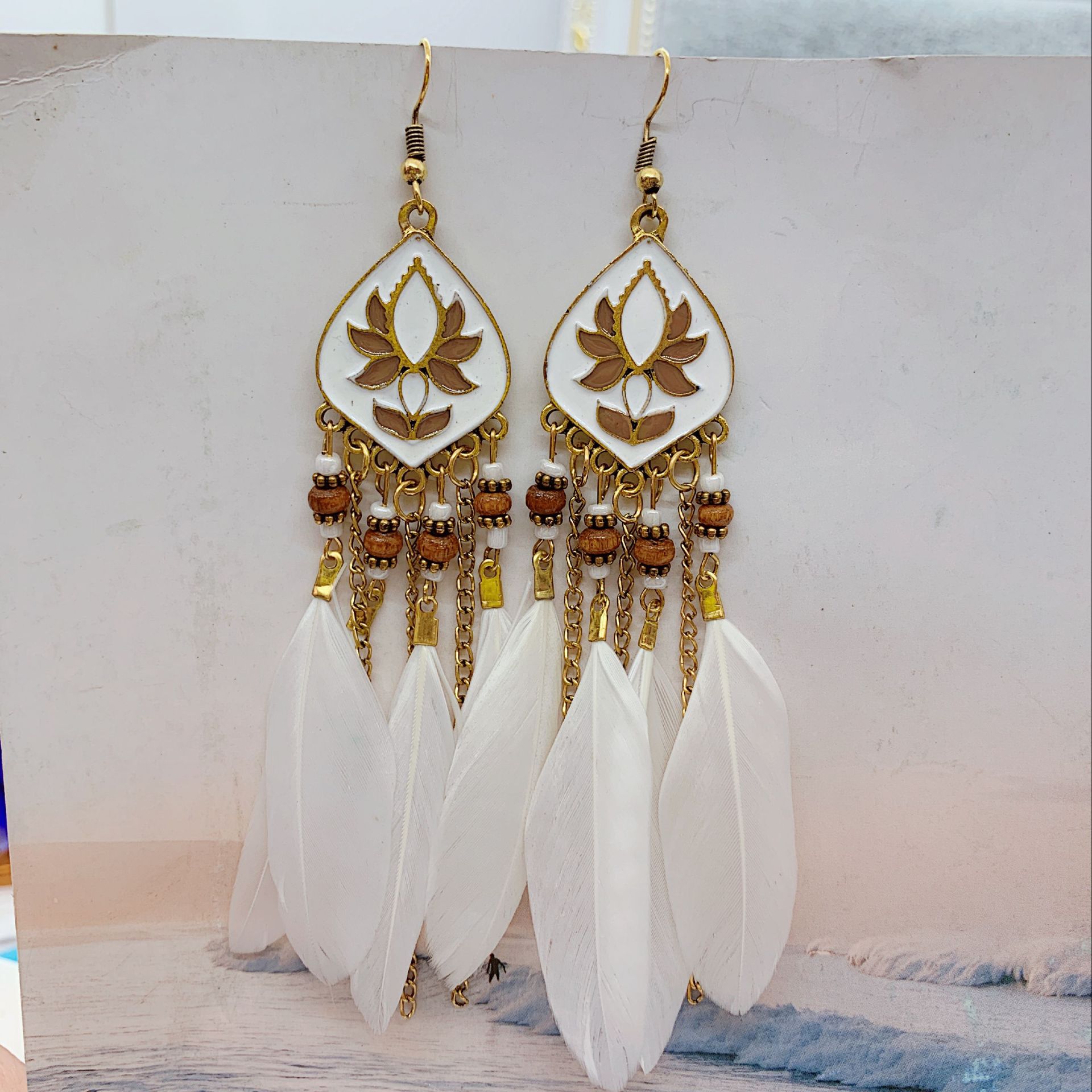 Women'S Gender Plating Design Bohemian Tassel Rhombus Alloy Feather Plating Women's Drop Earrings
