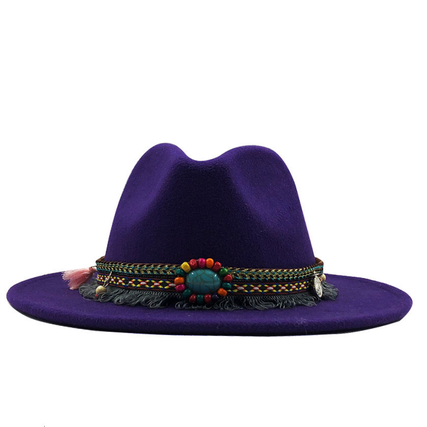 AliExpress Amazon eBay Venta caliente sombrero de lana de las mujeres estilo étnico retro ala plana ala grande Jazz sombrero
