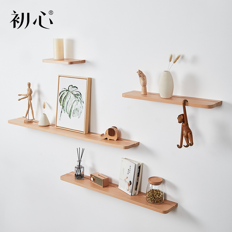 初心木質壹字型牆上置物架隔板臥室壁挂靠牆客廳電視牆面零批