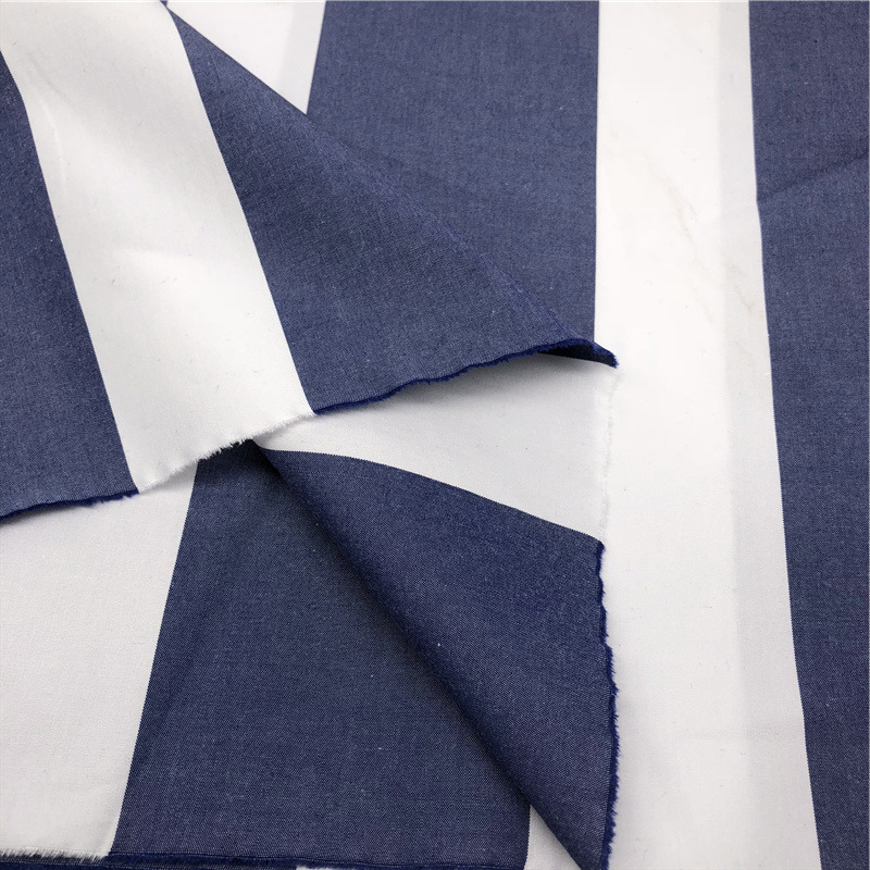 厂家供应 全棉80S双股防水风衣夹克面料 蓝白条童装外套夹克布料