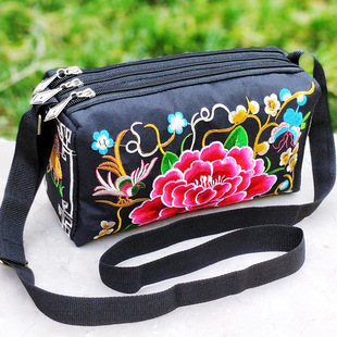 Ethnic shoulder bag from Yunnan province, double sided embroidery with zipper, one-shoulder bag, ethnic style