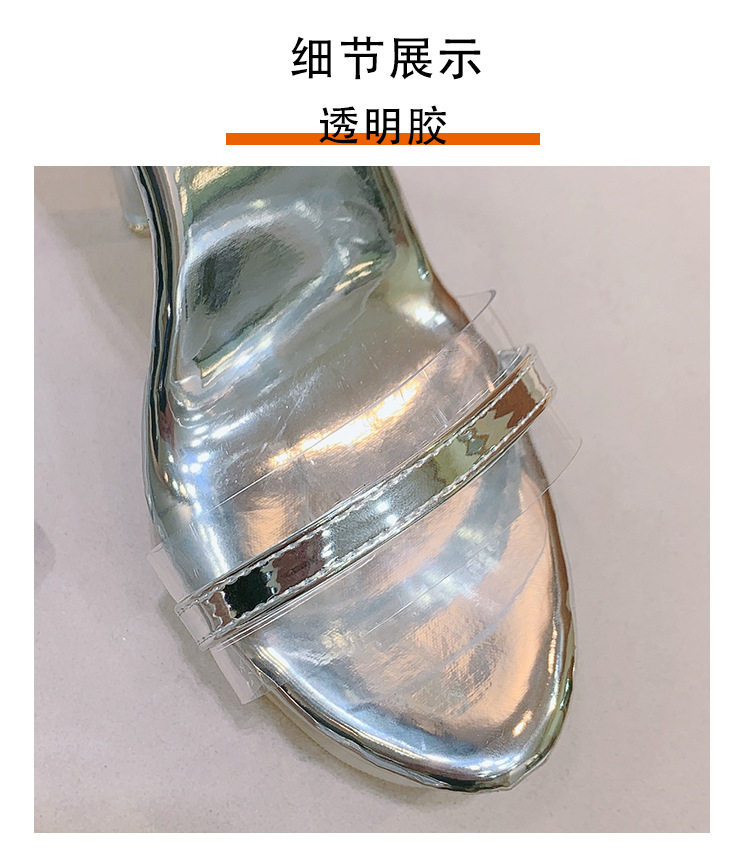 Dép sandal nữ gót nhọn pha lê trong suốt, đế cao 11 cm, quai móc cài — Màu bạc, Màu trắng, Màu đen chi tiết 4