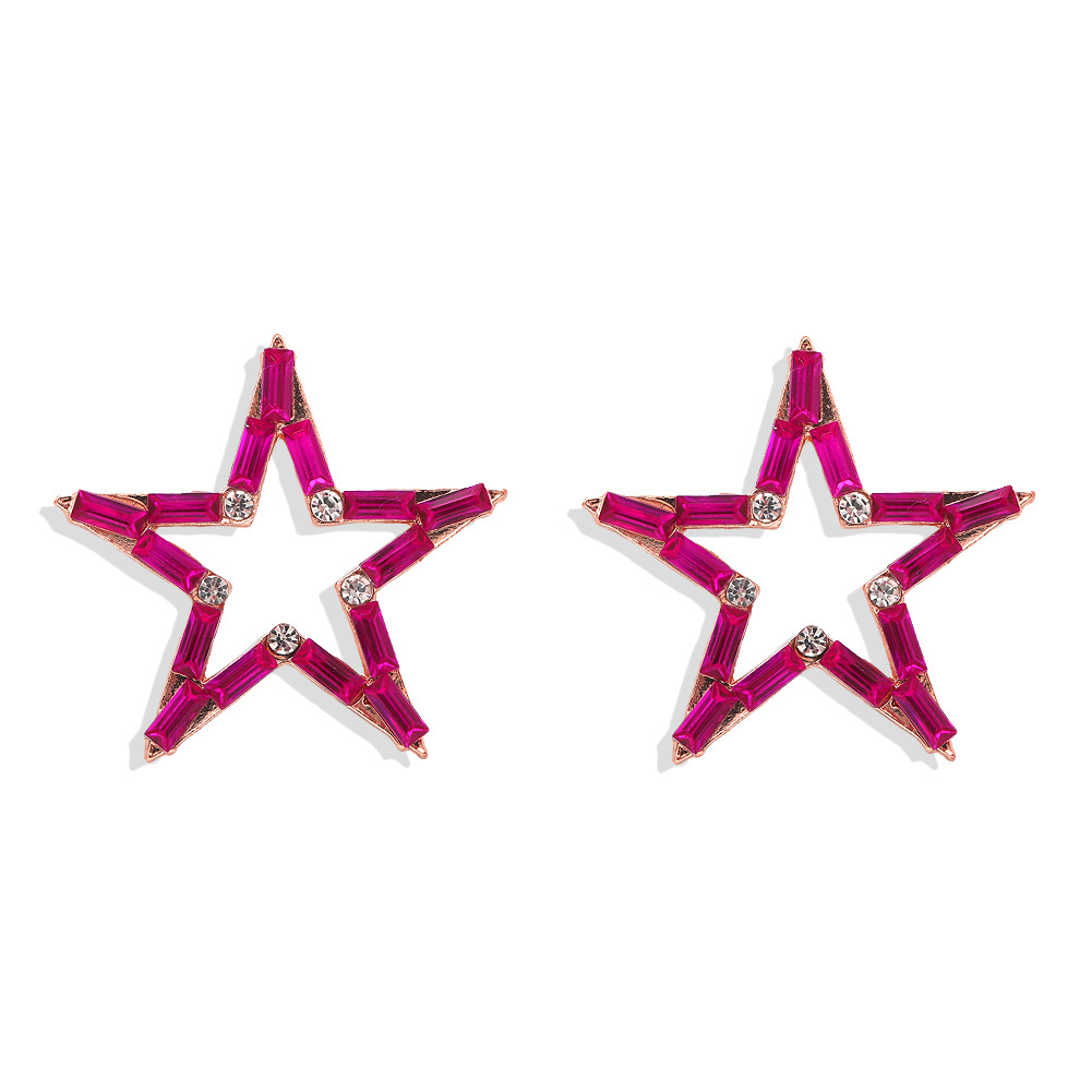 High-end Temperament Flash Diamond Five-pointed Star Hollow Earrings Personality Exaggerated Earrings Wholesale Nihaojewelry display picture 19