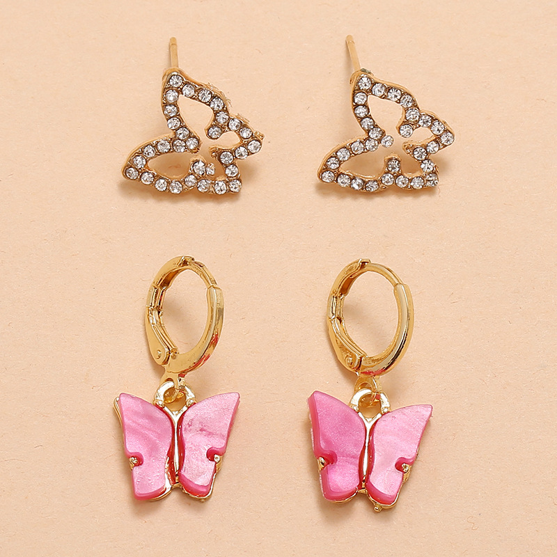 2 Pairs Fashion Butterfly Alloy Plating Rhinestones Women's Earrings display picture 3