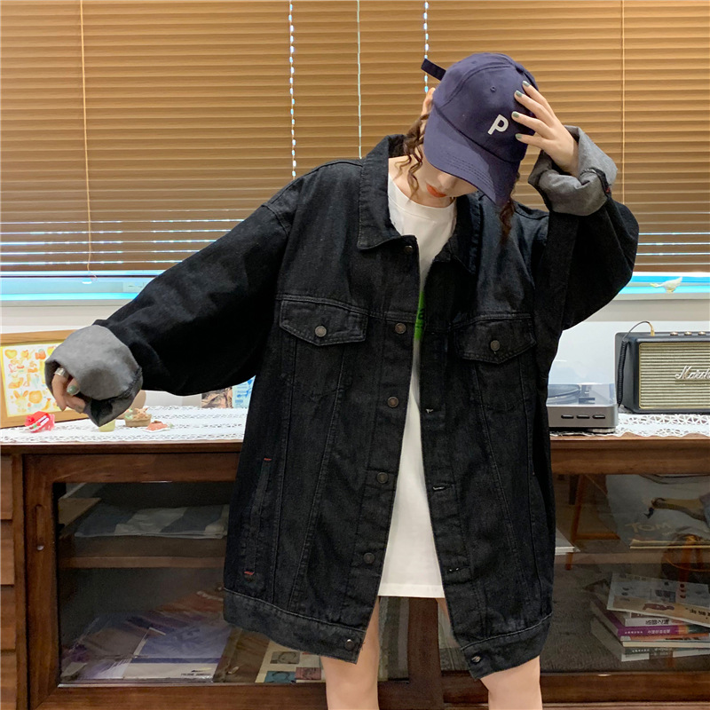 Neuheiten Frühjahr/Herbst 2022: Trendige, lockere Oversize-Jeansjacke im BF-Style mit langen Ärmeln im Retro-Look für Damen_voghion.com