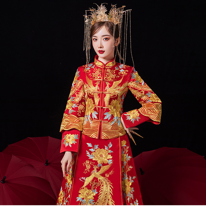 Chinese Style Dress Xiuhe Dress Bride's Phoenix Crown and 2020 Style New Wedding Dress Wedding Toast and Courtesy Dress Ancient Wedding Dress