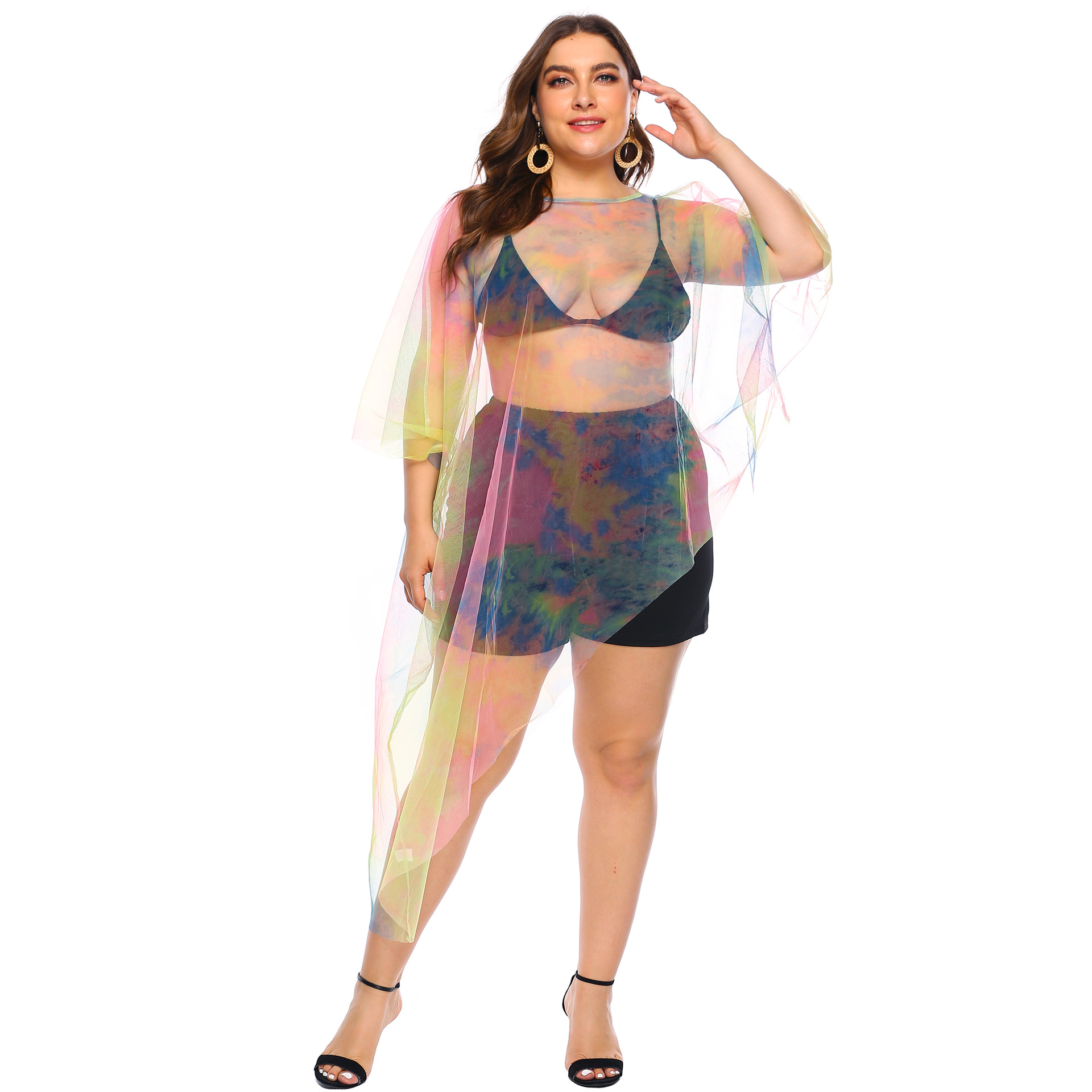 Plus size mesh sheer blouse NSOY45957