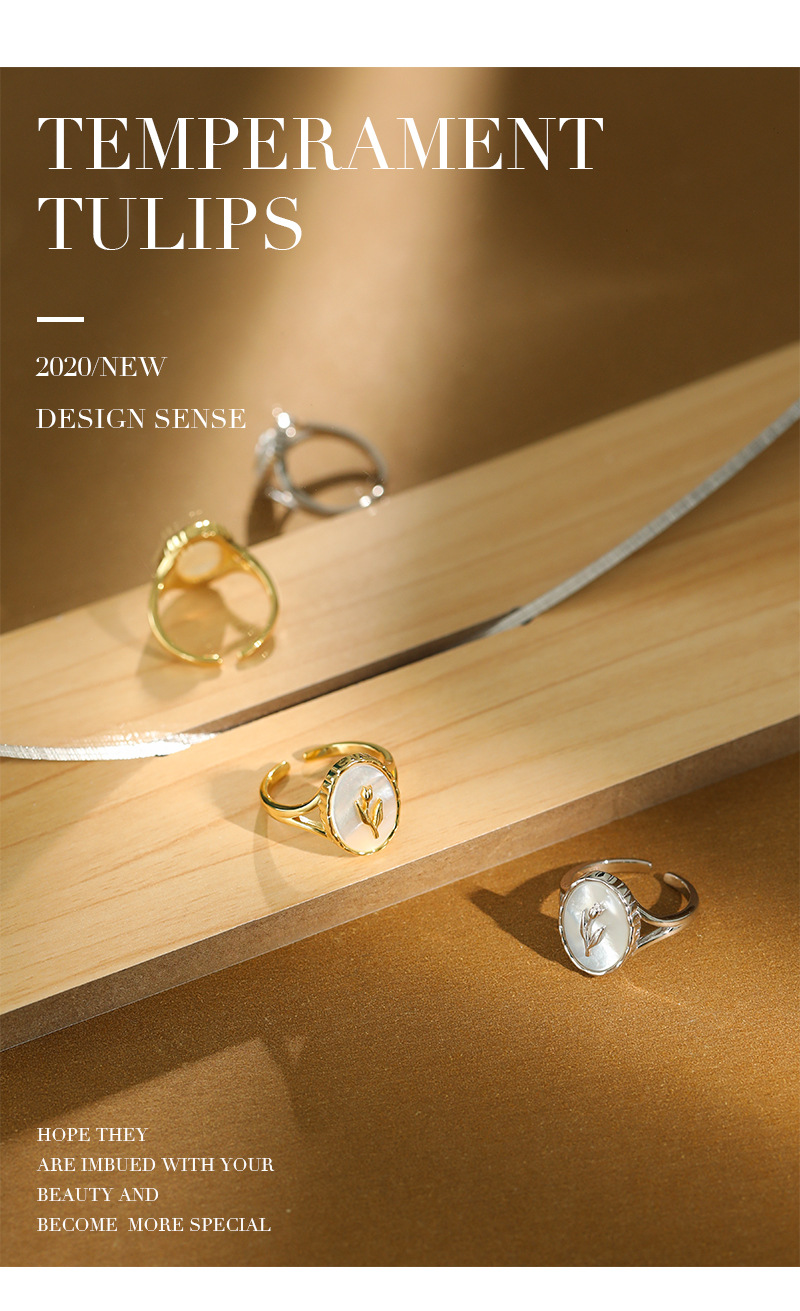 4g Weight 0.03µm Gold Plating Thickness Water Plating Gold Plating Process 18K Real Gold Plated, Platinum Plated Plating Material Shell Inlay Material Ring Necklace Classification Festival Occasion 925 Sterling Silver Material Geometric Pattern Women'S Gender Plating Craft White, Gold Color Korean S925 Sterling Silver Tulip Shell Geometric Oval Ring 8