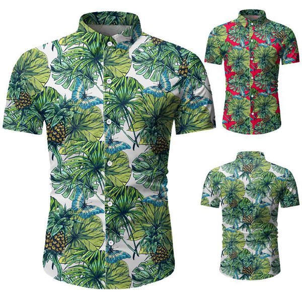 Men’s Casual Short Sleeve slim Floral Shirt