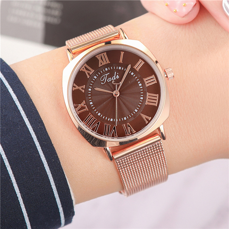 New Starry Sky Sparkling Pink Square Large dial Simple Lazy Mila Alloy Mesh Belt Women's Quartz Watch_voghion.com