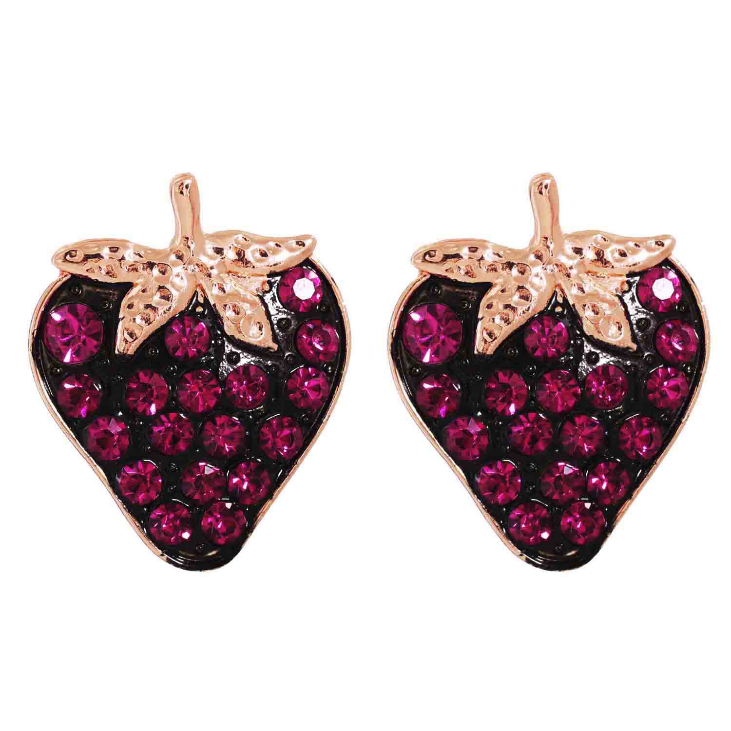 Fashion Full Diamond Black Strawberry Earrings display picture 5