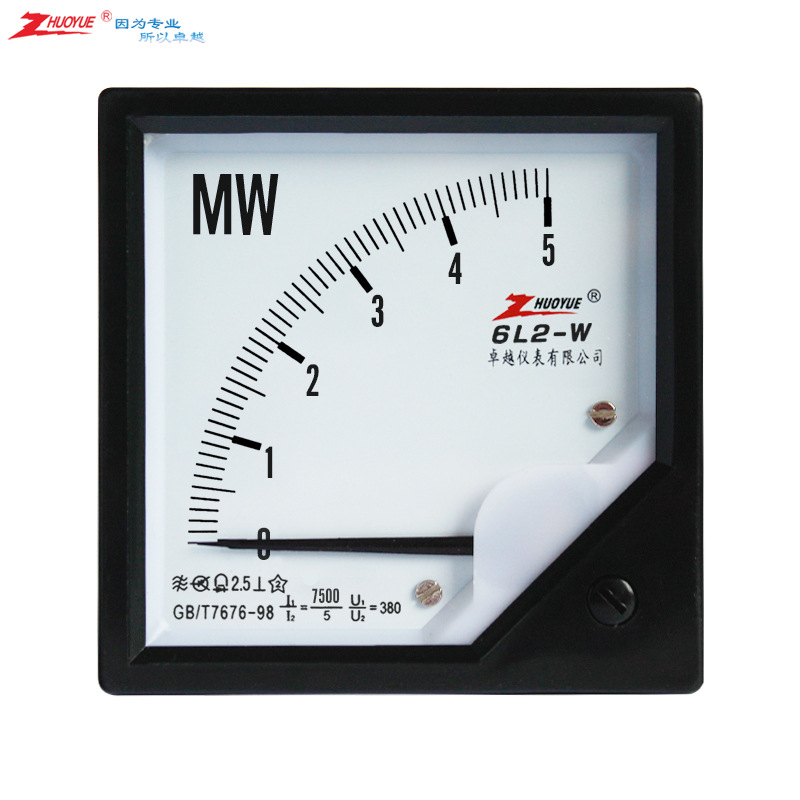6L2-W 5MW 7500/5A 380V  励磁指针式三相有功功率表 开孔77*77mm