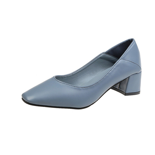  Spring New Two-Wear Single Shoes Women's Shoes Medium Heels Thick Heels High Heels Square Toe Granny Shoes Shallow Mouth Work Shoes