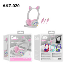 發光RGB插線頭戴耳機貓耳朵可愛女生款炫酷立體聲耳機PS4電競耳麥