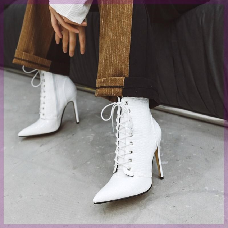 New Lace-up Women's Boots Red High Heel Large 4448 Heel 47 Size Sexy Patent Leather Boots Pressed