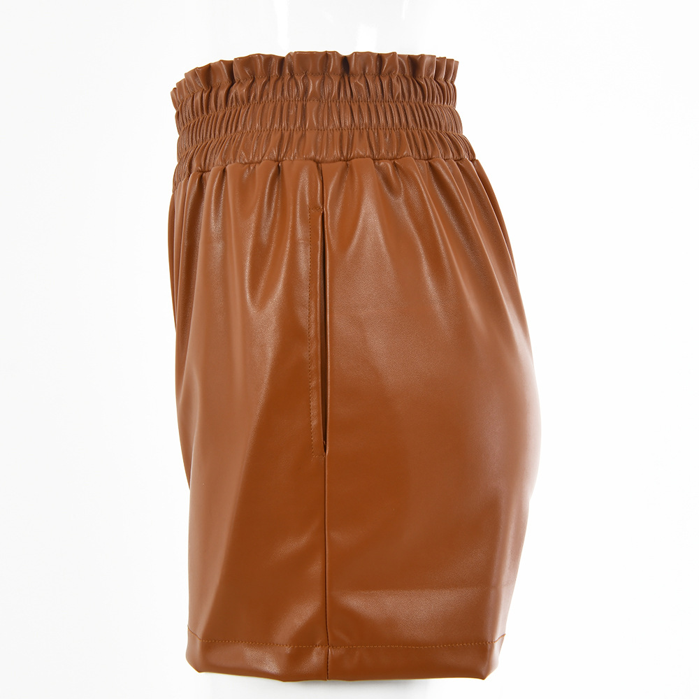 High Waist Wide-Leg Leather Shorts NSFD28520