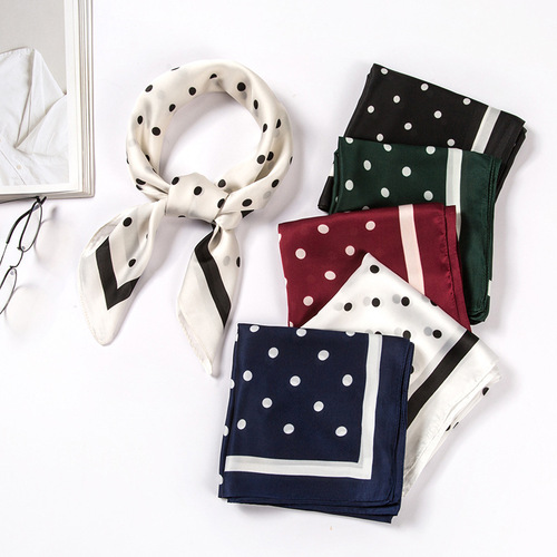 Spring and summer new scarf, women's imitation silk square scarf, Korean style polka dot scarf, professional scarf, versatile decoration